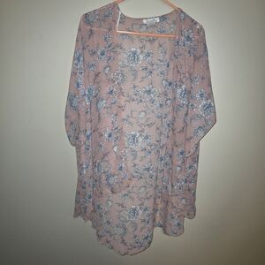 Emory Park Ladies Size Large Kimono Romantic Whimsy Floral Pink Blue